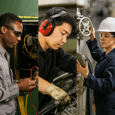 Electrician, mechanic, and engineer at work.
