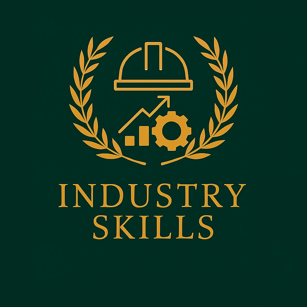 Industry skills logo with hard hat, gear.